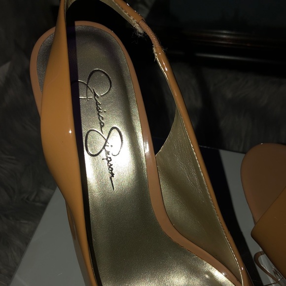 Tan Patten Leather Open Toe Stilettos - Picture 2 of 5